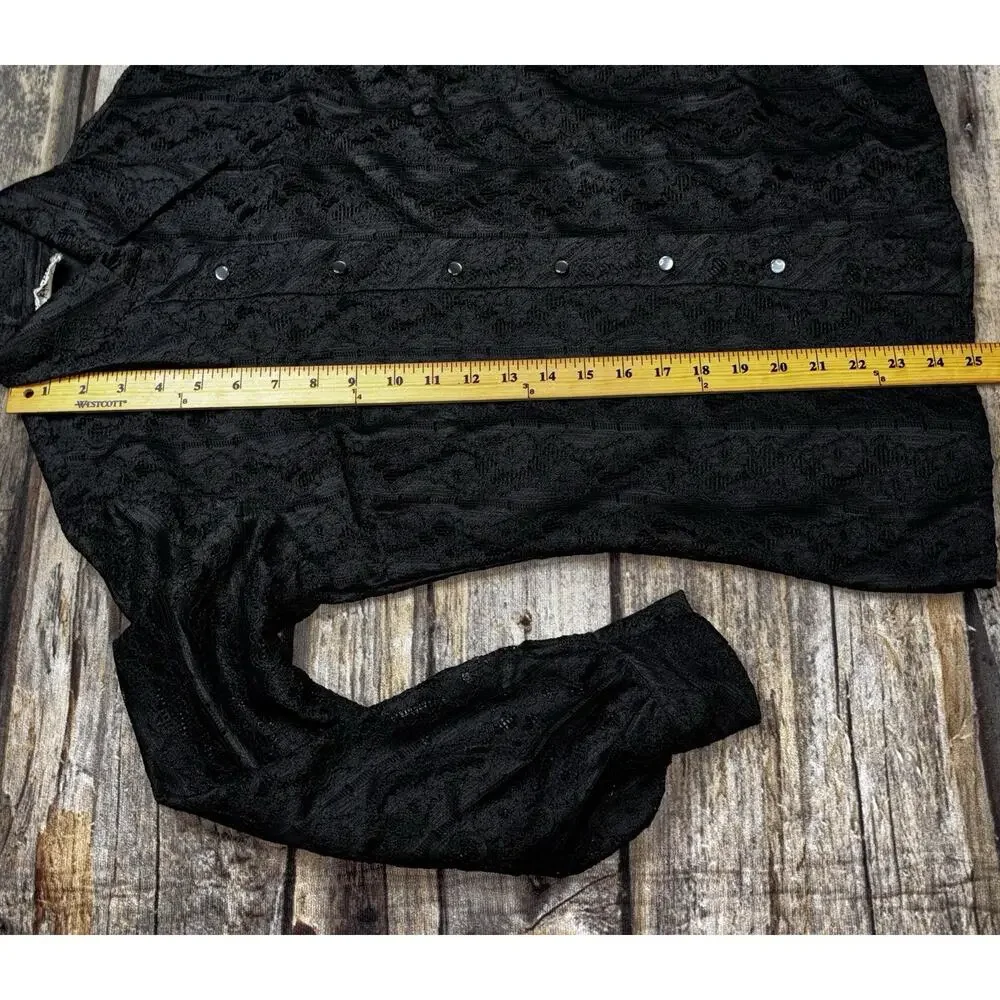 Vintage 60-70's MALBE Black Textured Blouse Womens Size 8 Button Front LS Lace - Picture 5 of 7